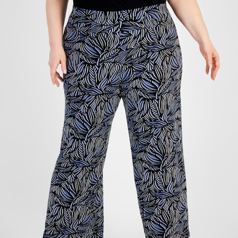 Anne Klein Plus Size High‑Rise Pull‑On Wide‑Leg Pants – Blue Jay/Black 0X NWT - Picture 2 of 5